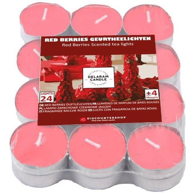 Theelichten met 4 Branduren - Waxinelichtjes - Geurtheelichten -theelichten - 24 Theelichten met Geur - Red Berries geur