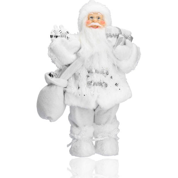 Vrolijk Kerstman tas vol cadeautjes witte kerstman Tafeldecoratie winterdecoratie Kerstpop figuur van muts tot