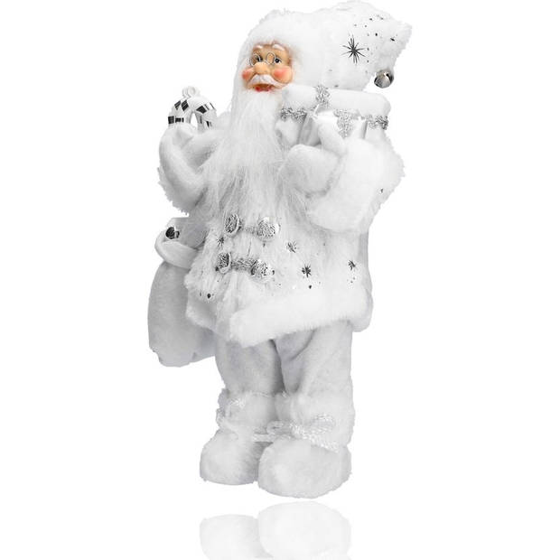 Vrolijk Kerstman tas vol cadeautjes witte kerstman Tafeldecoratie winterdecoratie Kerstpop figuur van muts tot