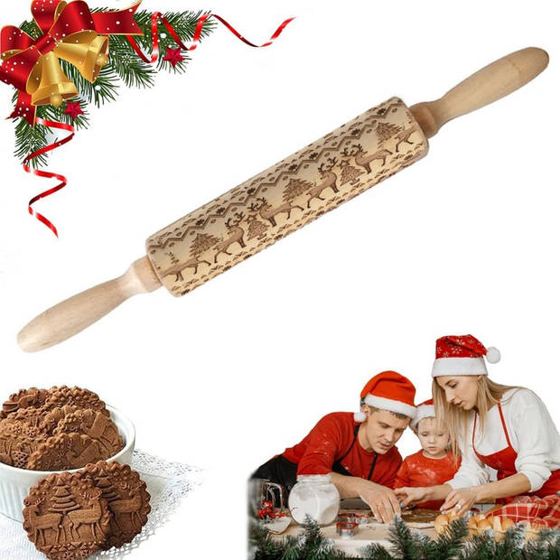 Deegroller van hout voor kerstkoekjes Gegraveerde Deegroller kerstgebak Uitsteekvormpjes koekvormpjes Koekjes