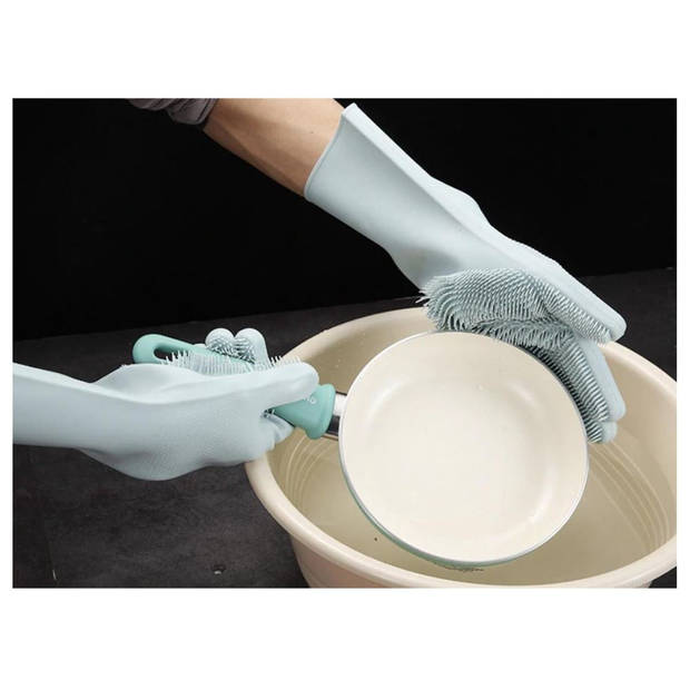 2in1 Magic Siliconen Rubberen Schoonmaak Handschoenen Met Spons - Afstoffen , Afwas , Auto Keuken schoonmaakhandschoenen