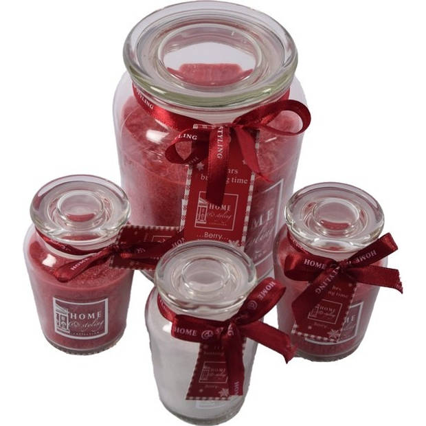 Set van 4 Heerlijke zoete Geurkaars in glas berry Rood/Wit 10x15 cm XL 72/ S 11 branduren