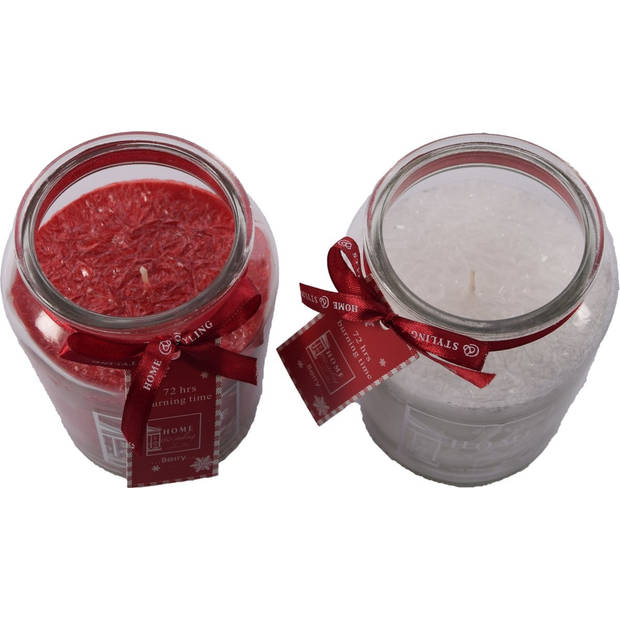 Set van 4 Heerlijke zoete Geurkaars in glas wax berry Rood/Wit 10x15 cm XL 72 branduren