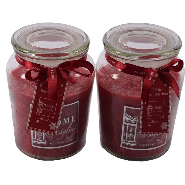 Set van 2 Heerlijke zoete Geurkaars in glas XL wax berry Rood 10x15 cm 72 branduren