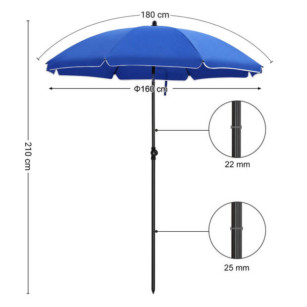 Stokparasol - Ø 160 cm - achthoekig - kantelbaar - met draagtas - blauw