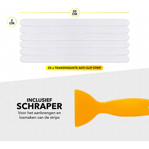 RX Goods 25 Stuks Zelfklevende Anti Slip Strips Stickers – 2 cm x 20 cm - Met Schraper – Transparante Antislip Tape