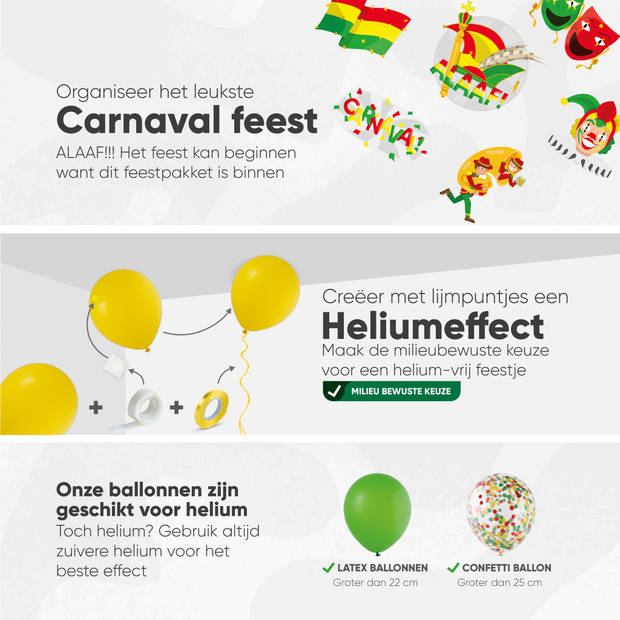 Fissaly® 86 Stuks Carnaval Versiering Decoratie Rood, Geel & Groen - Feestpakket Incl. Ballonnen, Slingers & Accessoires