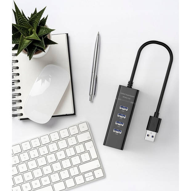 Discountershop® USB 3.0 Hub - 4 Poorten - Inclusief USB C Converter - USB Splitter - Zwart