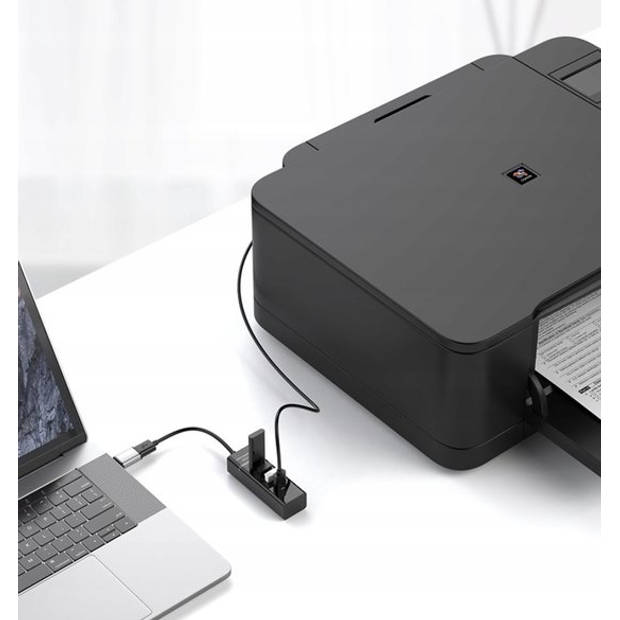Discountershop® USB 3.0 Hub - 4 Poorten - Inclusief USB C Converter - USB Splitter - Zwart