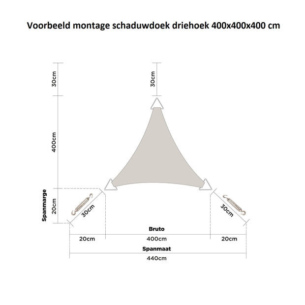 hanSe® Schaduwdoek Driehoek Waterdoorlatend 3x3x3 m Zonnedoek Terra