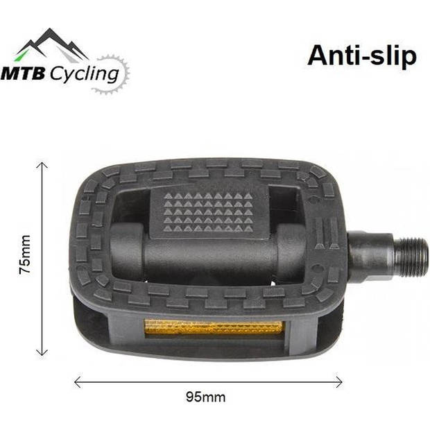 Fietspedalen - Anti slip - Trappers voor fiets met reflector - 14.2 mm schroefdraad Zwart