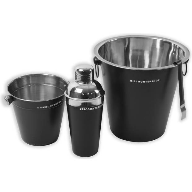 Exclusive Premium Black Cocktail Set 4-Piece Including Stylish Cocktail Shaker Elegant Ice Bucket with Ice Tongs &