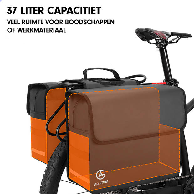 AG Fietstas -dubbele fietstas - fietstassen - Zwart - waterdicht - 37 Liter - elektrische fiets - Reflectoren