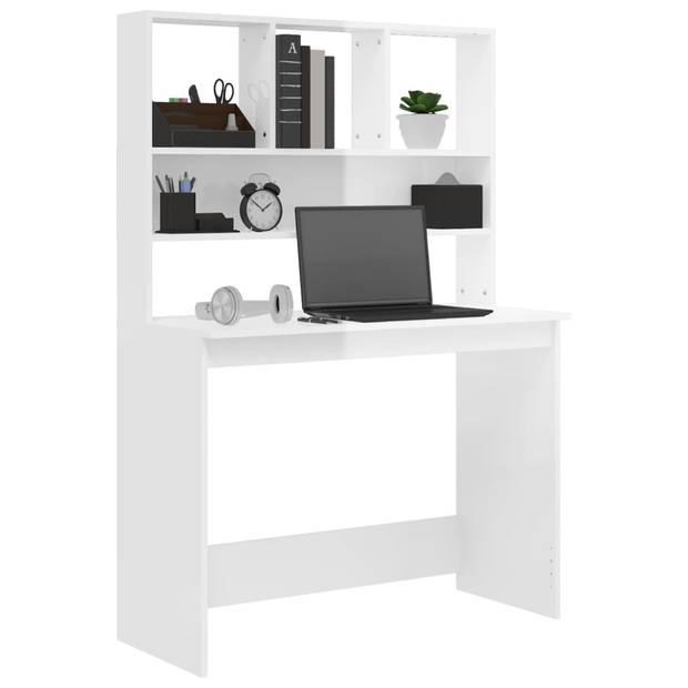 The Living Store Bureau Schappen - 102x45x148 cm - Hoogglans Wit