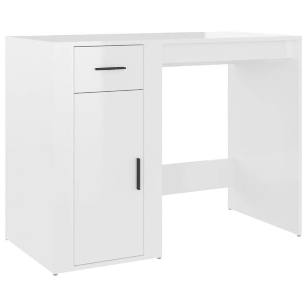 The Living Store Bureau - Hoogglans wit - 100x49x75cm - Duurzaam materiaal - Voldoende opbergruimte - Praktische deur -