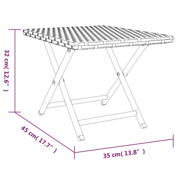 vidaXL Tafel inklapbaar 45x35x32 cm poly rattan grijs