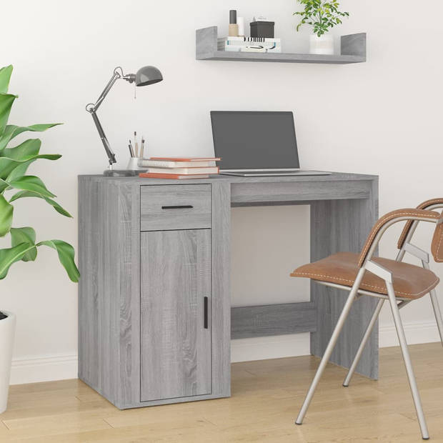 The Living Store Bureau en Kast - Grijs Sonoma Eiken - Bewerkt Hout - 100x49x75 cm - Met Opbergruimte