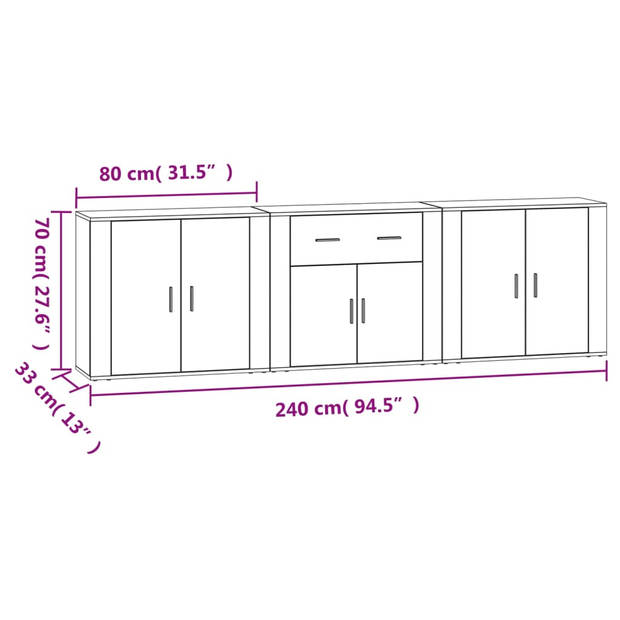 vidaXL Dressoirs 3 st bewerkt hout sonoma eiken