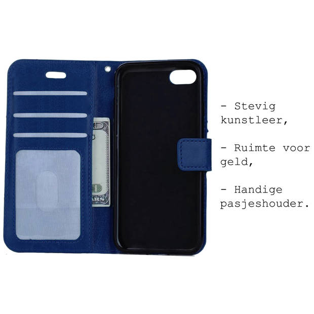 Basey Apple iPhone 7 Hoesje Book Case Kunstleer Cover Hoes - Donkerblauw