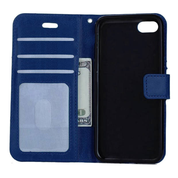 Basey iPhone 7 Hoesje Bookcase Hoes Flip Case Book Cover - iPhone 7 Hoes Book Case Hoesje - Donkerblauw