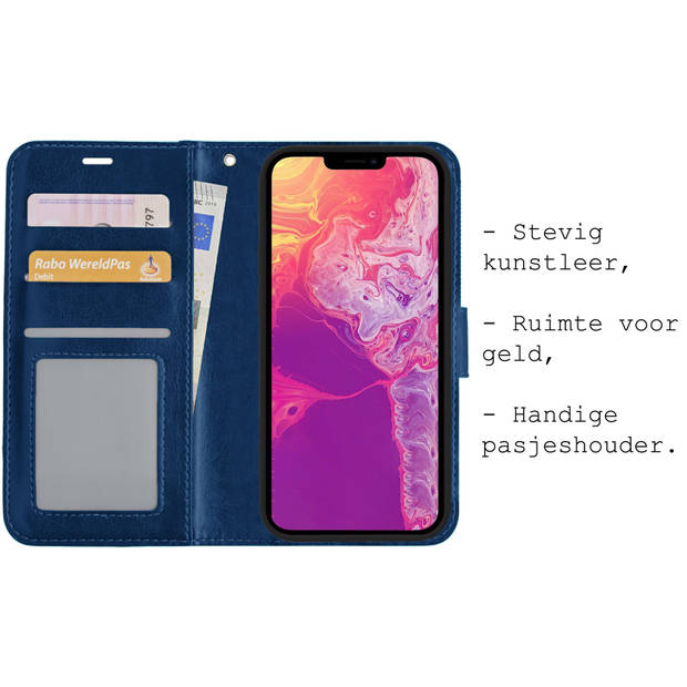 Basey Apple iPhone 13 Hoesje Book Case Kunstleer Cover Hoes - Donkerblauw