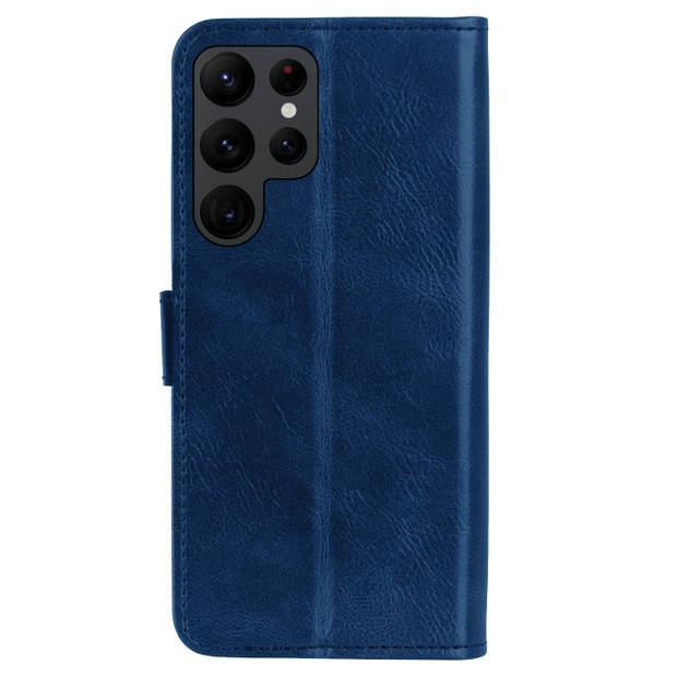 Basey Samsung Galaxy S22 Ultra Hoesje Book Case Kunstleer Cover Hoes - Donkerblauw
