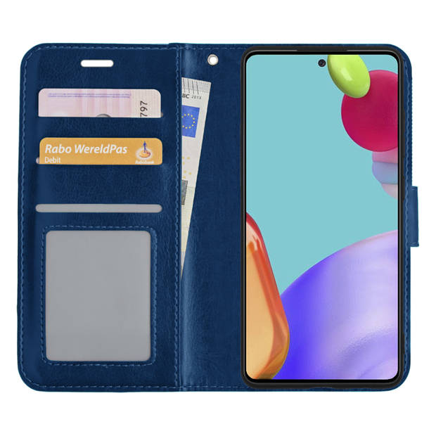 Basey Samsung Galaxy A52 Hoesje Book Case Kunstleer Cover Hoes - Donkerblauw