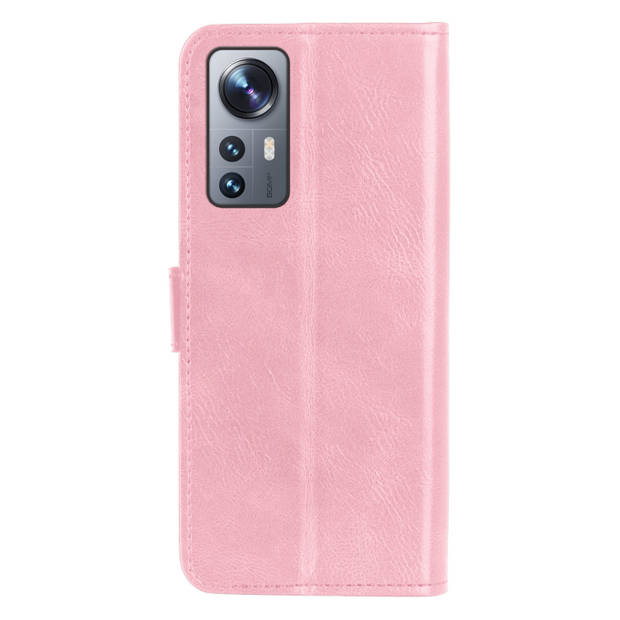 Basey Xiaomi 12X Hoesje Book Case Kunstleer Cover Hoes -Lichtroze