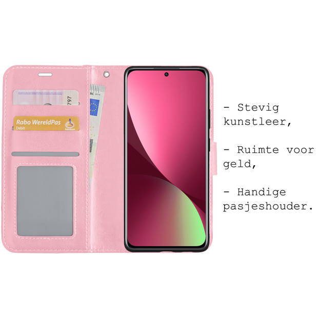 Basey Xiaomi 12X Hoesje Book Case Kunstleer Cover Hoes -Lichtroze