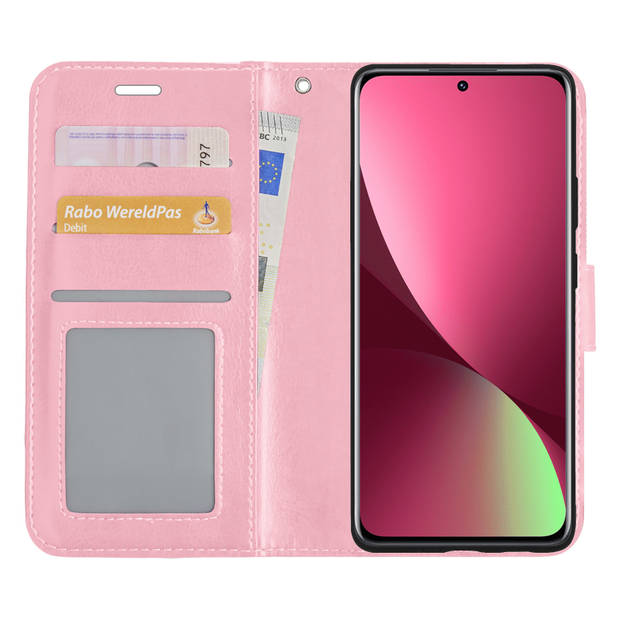 Basey Xiaomi 12X Hoesje Book Case Kunstleer Cover Hoes -Lichtroze