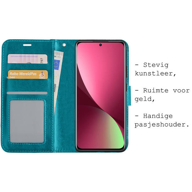 Basey Xiaomi 12 Hoesje Book Case Kunstleer Cover Hoes -Turquoise