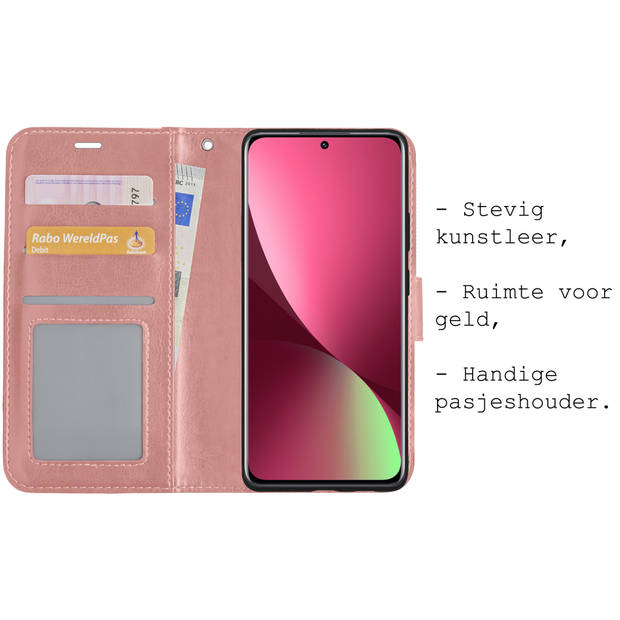 Basey Xiaomi 12 Hoesje Book Case Kunstleer Cover Hoes -Rose Goud