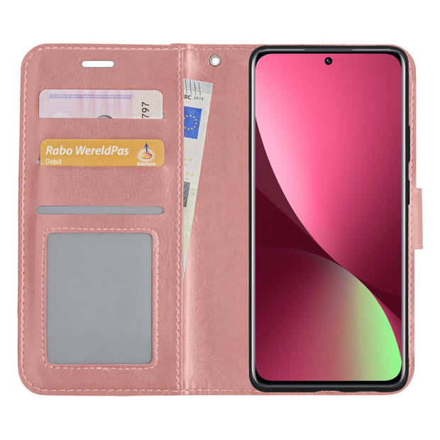 Basey Xiaomi 12 Hoesje Book Case Kunstleer Cover Hoes -Rose Goud