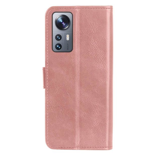 Basey Xiaomi 12 Hoesje Book Case Kunstleer Cover Hoes -Rose Goud