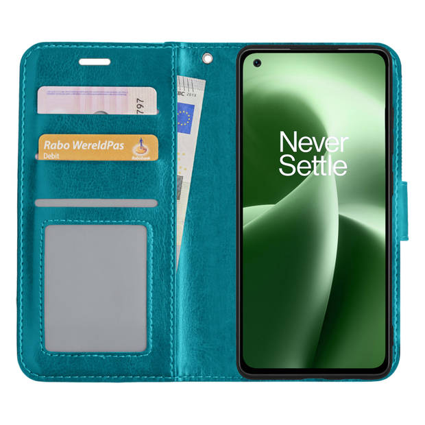 Basey OnePlus Nord 2T Hoesje Bookcase Hoes Flip Case Book Cover - OnePlus Nord 2T Hoes Book Case Hoesje - Turquoise