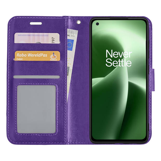 Basey OnePlus Nord 2T Hoesje Book Case Kunstleer Cover Hoes -Paars