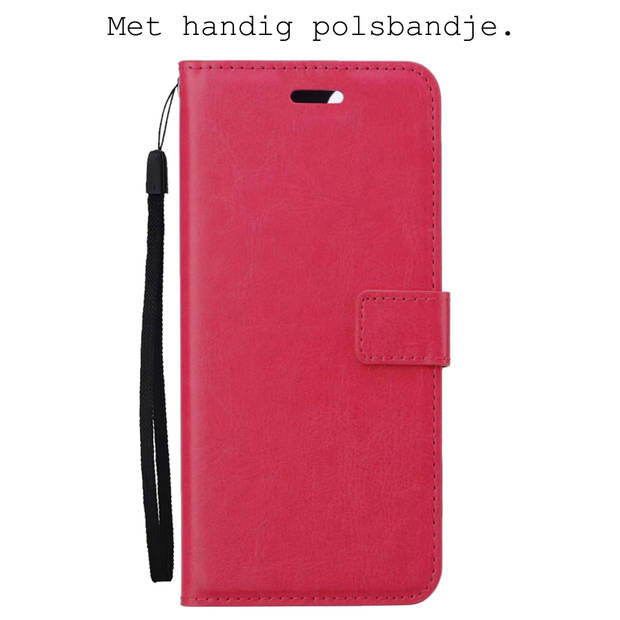 Basey OnePlus Nord 2T Hoesje Book Case Kunstleer Cover Hoes - Donkerroze