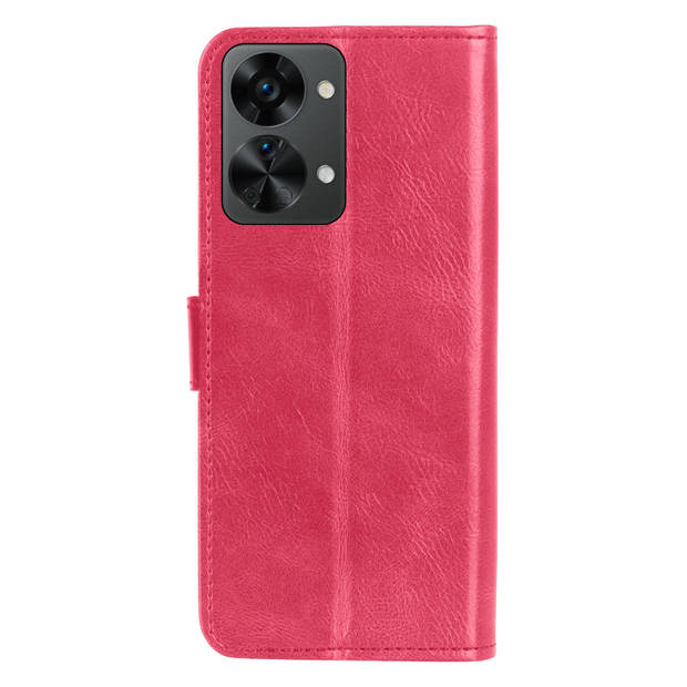 Basey OnePlus Nord 2T Hoesje Book Case Kunstleer Cover Hoes - Donkerroze