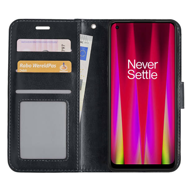 Basey OnePlus Nord CE 2 Hoesje Book Case Kunstleer Cover Hoes -Zwart