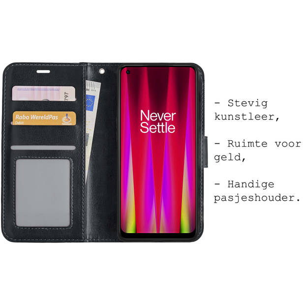 Basey OnePlus Nord CE 2 Hoesje Book Case Kunstleer Cover Hoes -Zwart