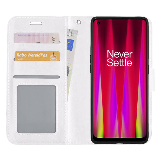 Basey OnePlus Nord CE 2 Hoesje Book Case Kunstleer Cover Hoes -Wit