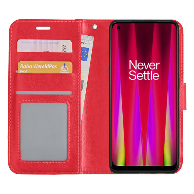 Basey OnePlus Nord CE 2 Hoesje Book Case Kunstleer Cover Hoes -Rood