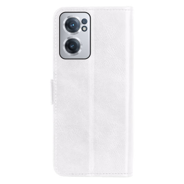 Basey OnePlus Nord CE 2 Hoesje Book Case Kunstleer Cover Hoes -Wit