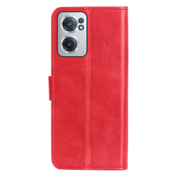 Basey OnePlus Nord CE 2 Hoesje Book Case Kunstleer Cover Hoes -Rood