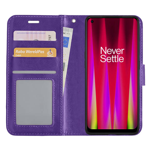 Basey OnePlus Nord CE 2 Hoesje Bookcase Hoes Flip Case Book Cover - OnePlus Nord CE 2 Hoes Book Case Hoesje - Paars