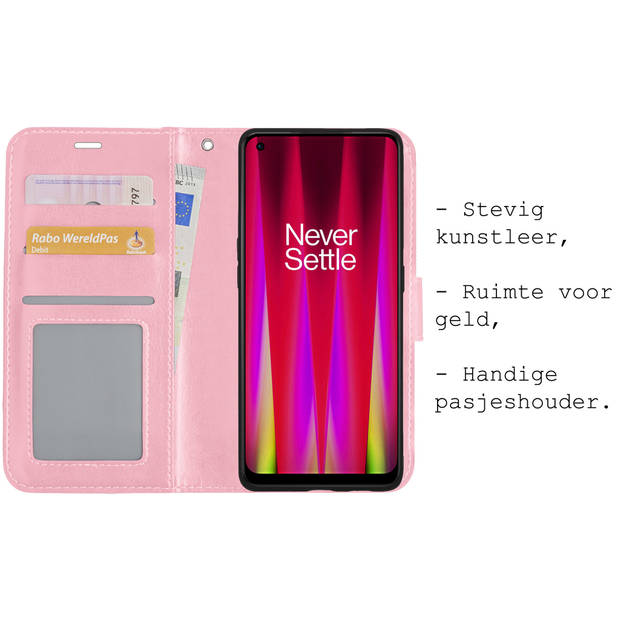 Basey OnePlus Nord CE 2 Lite Hoesje Book Case Kunstleer Cover Hoes - Lichtroze