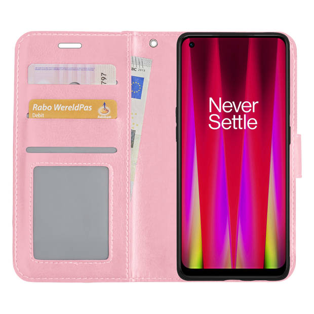 Basey OnePlus Nord CE 2 Hoesje Book Case Kunstleer Cover Hoes - Lichtroze