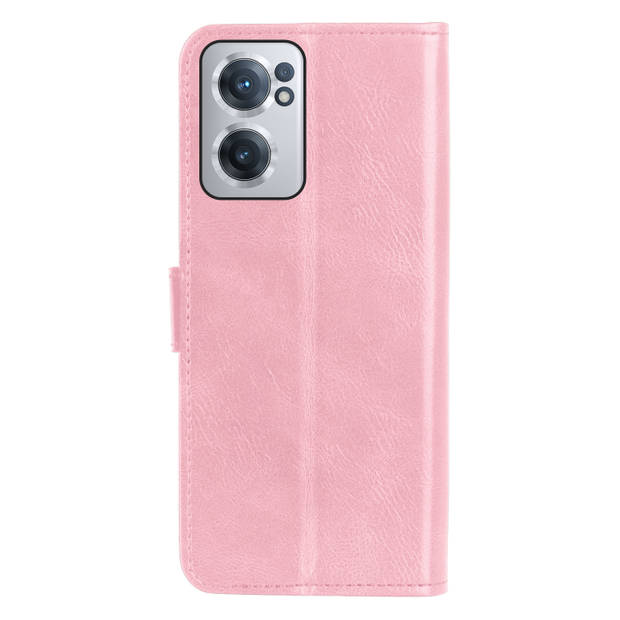 Basey OnePlus Nord CE 2 Hoesje Book Case Kunstleer Cover Hoes - Lichtroze