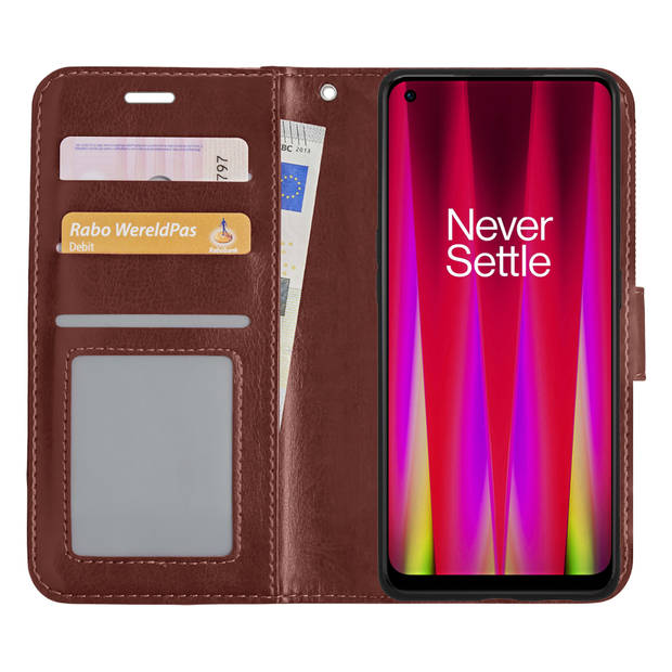 Basey OnePlus Nord CE 2 Hoesje Book Case Kunstleer Cover Hoes -Bruin