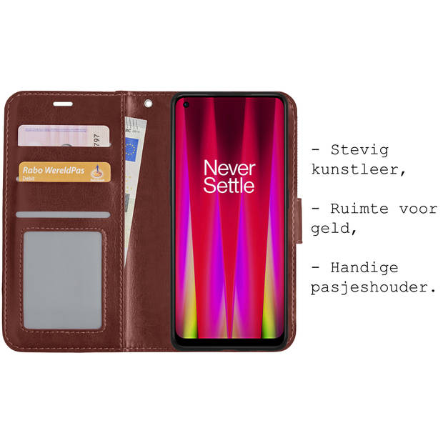 Basey OnePlus Nord CE 2 Hoesje Book Case Kunstleer Cover Hoes -Bruin